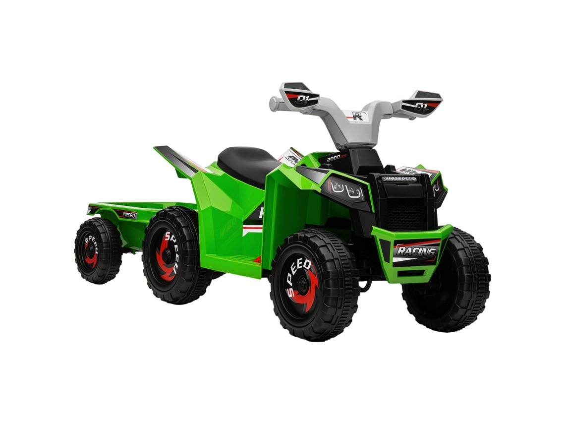 Quad Eléctrico Infantil Con Remolque, De 18 A 36 Meses, Color Verde, 106x41,5x48,5