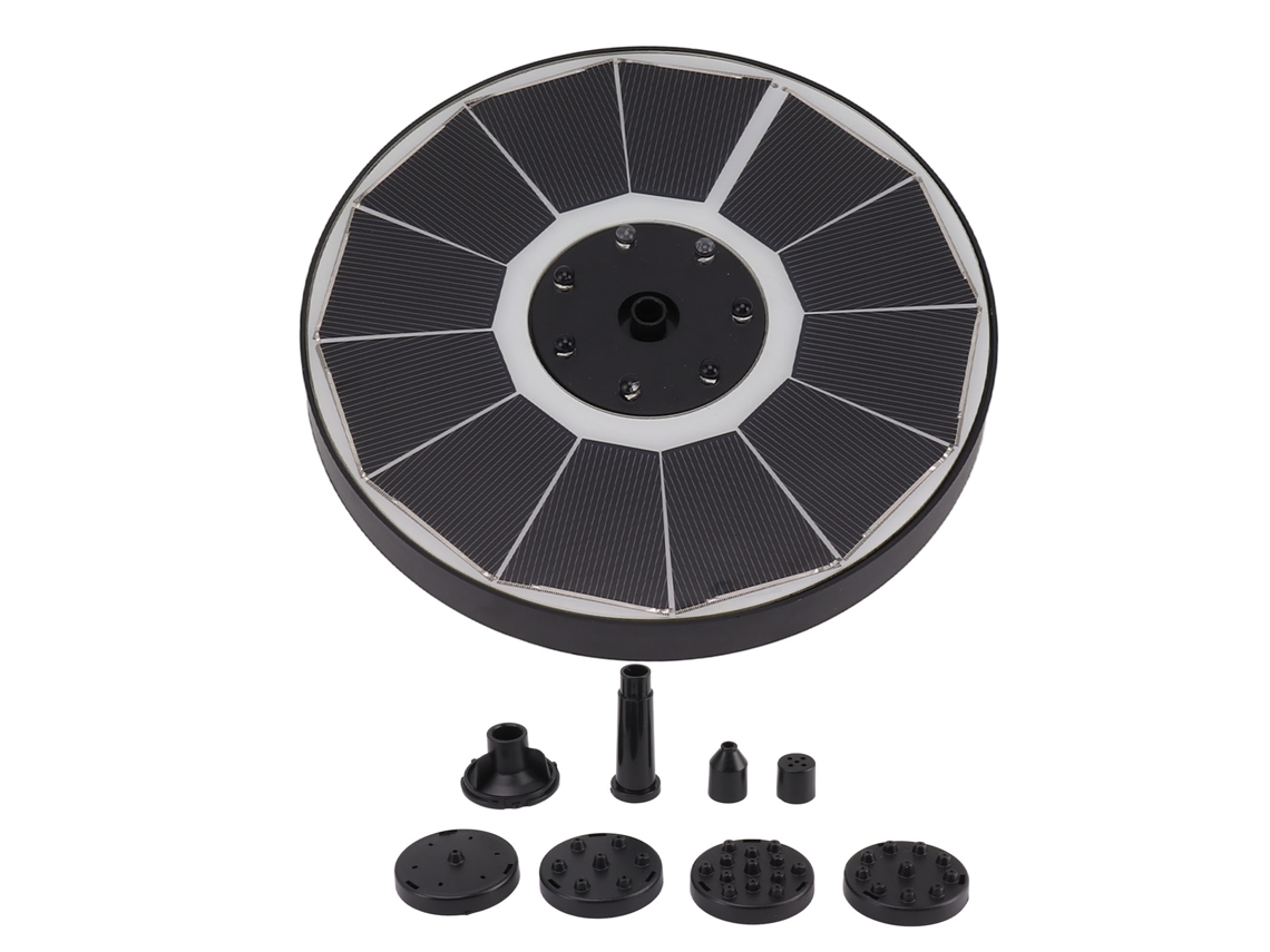 Rebe-fuente Solar Con Luz 8 Boquillas 3.5w 900mah Potente Fuente De Agua Colorida Para Pajarera Jardín Negro