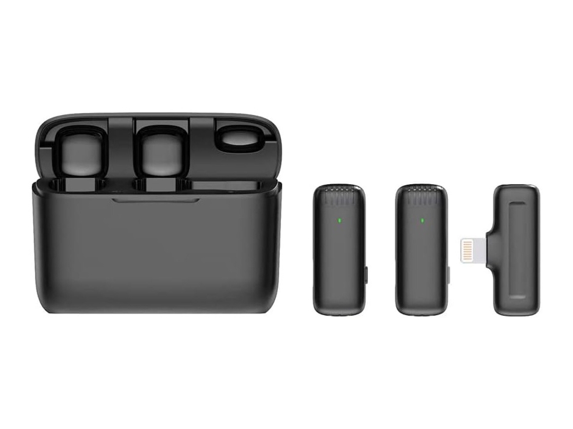 Micrófono De Solapa Inalámbrico De Doble Micrófono - Mini Micrófono Con Reducción De Ruido De 3 Niveles Para Entrevistas De Vídeo (negro)