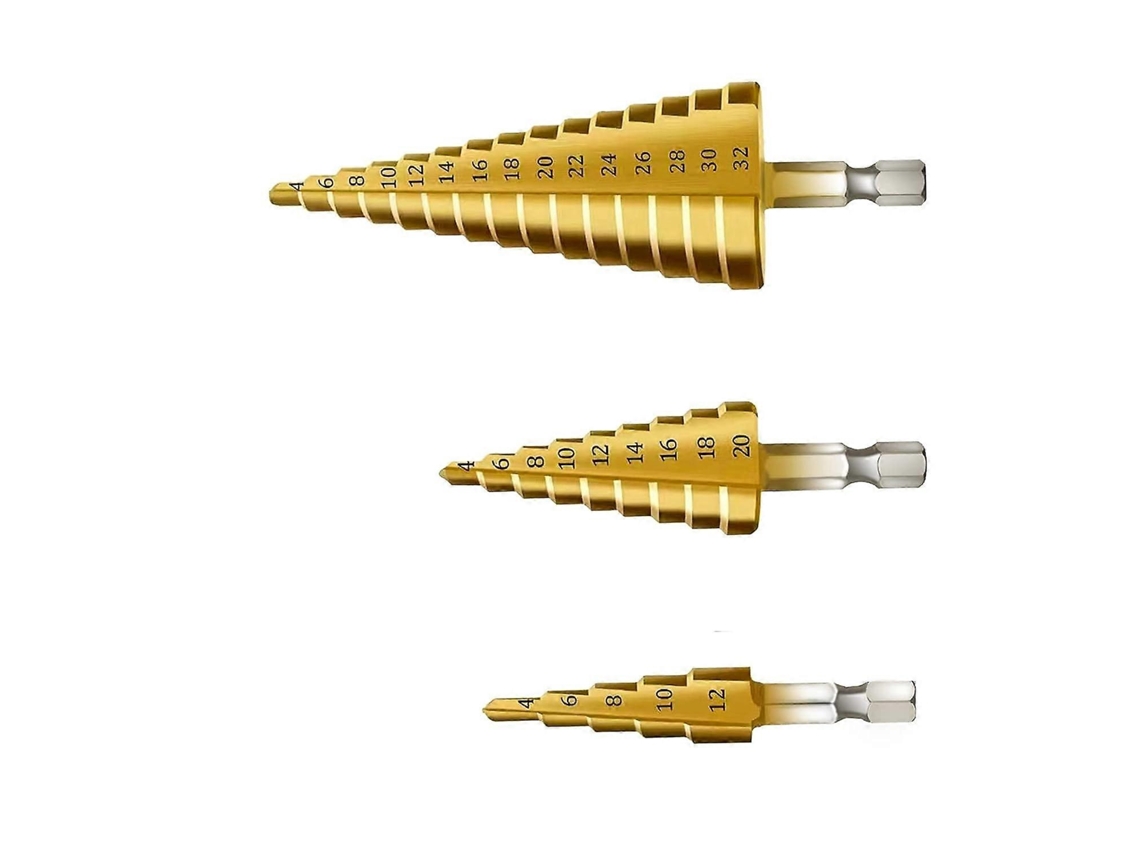 3pcs Broca Escalonada De Titânio Triangular, 4-12/20/32 Mm Para Acero, Latón, Madera Y Plástico, Broca De Taladro Antideslizante