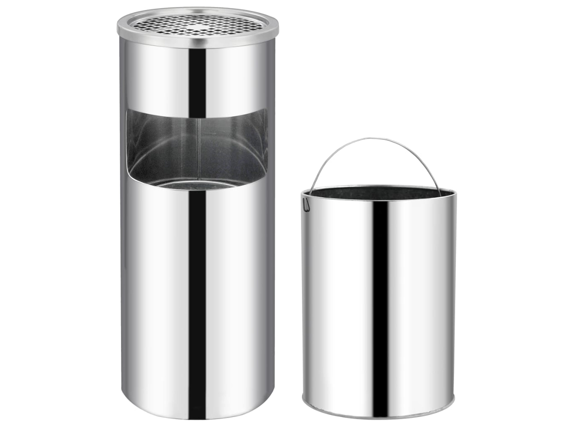 Contenedor de Basura con Cenicero para Hotel de Acero Inoxidable 30 L