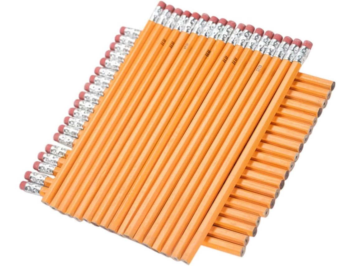 40 Lápices De Madera, Mina Hb Con Goma De Borrar, Sencillos Y Prácticos Para Niños Y Niñas, Color Amarillo.