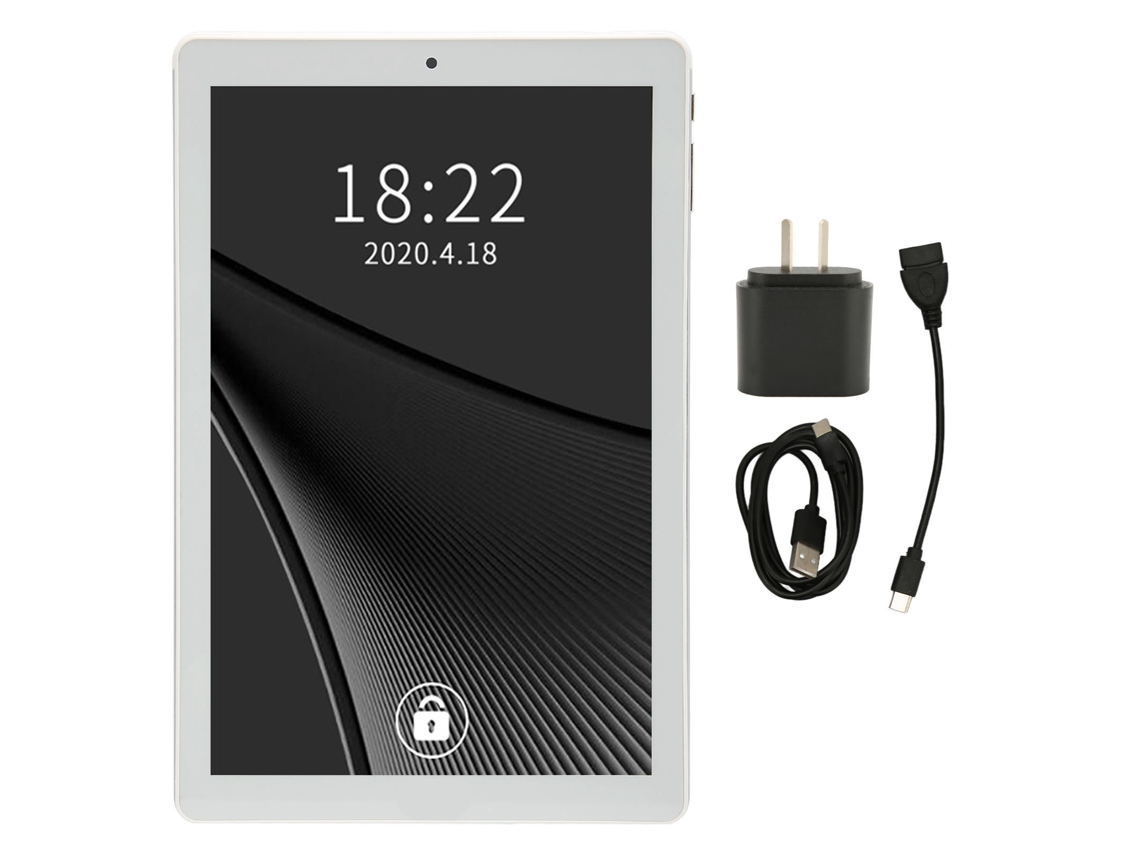 Tablet Android 11, 10 pulgadas, 8 núcleos, 3 GB de RAM, 64 GB de ROM, pantalla HD IPS, acabado plateado dorado.
