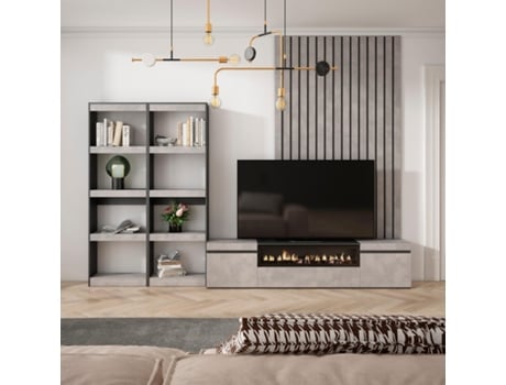 Muebles de Salón para TV 320x186x35cm Para TV hasta 80 Chimenea eléctrica Cemento