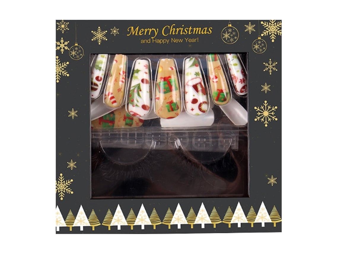 Un Par De Pestañas Postizas De Piel De Armiño Y 24 Pegatinas Para Uñas (pegatinas Navideñas Estilo 2).
