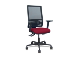 Silla de oficina Bormate con mecanismo asíncrono, tapizada en tela color burdeos y malla negra.