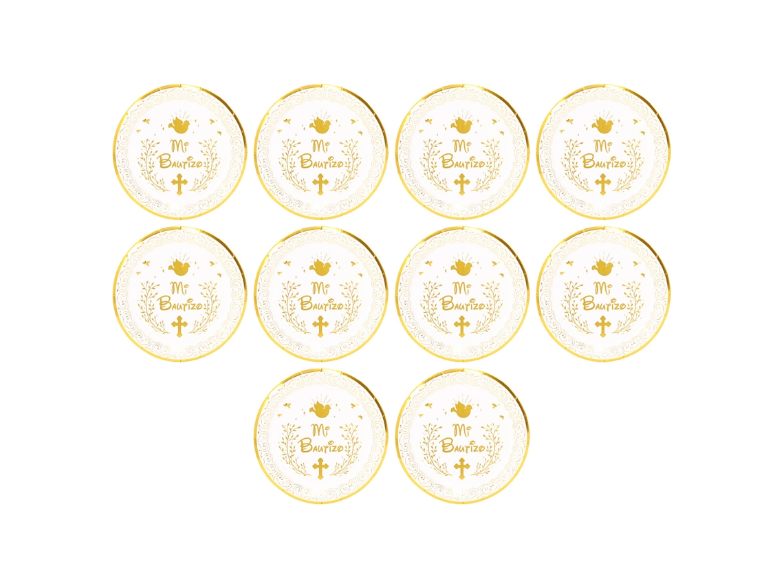 MEOIRUERY 10 Piezas Platos Redondos Deshechables Microondas Resistentes al Corte Mi Bautizo