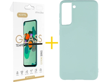 Kit Funda + Protector de Pantalla Samsung Galaxy S21 + Plus ACCETEL Liso (Verde Agua)