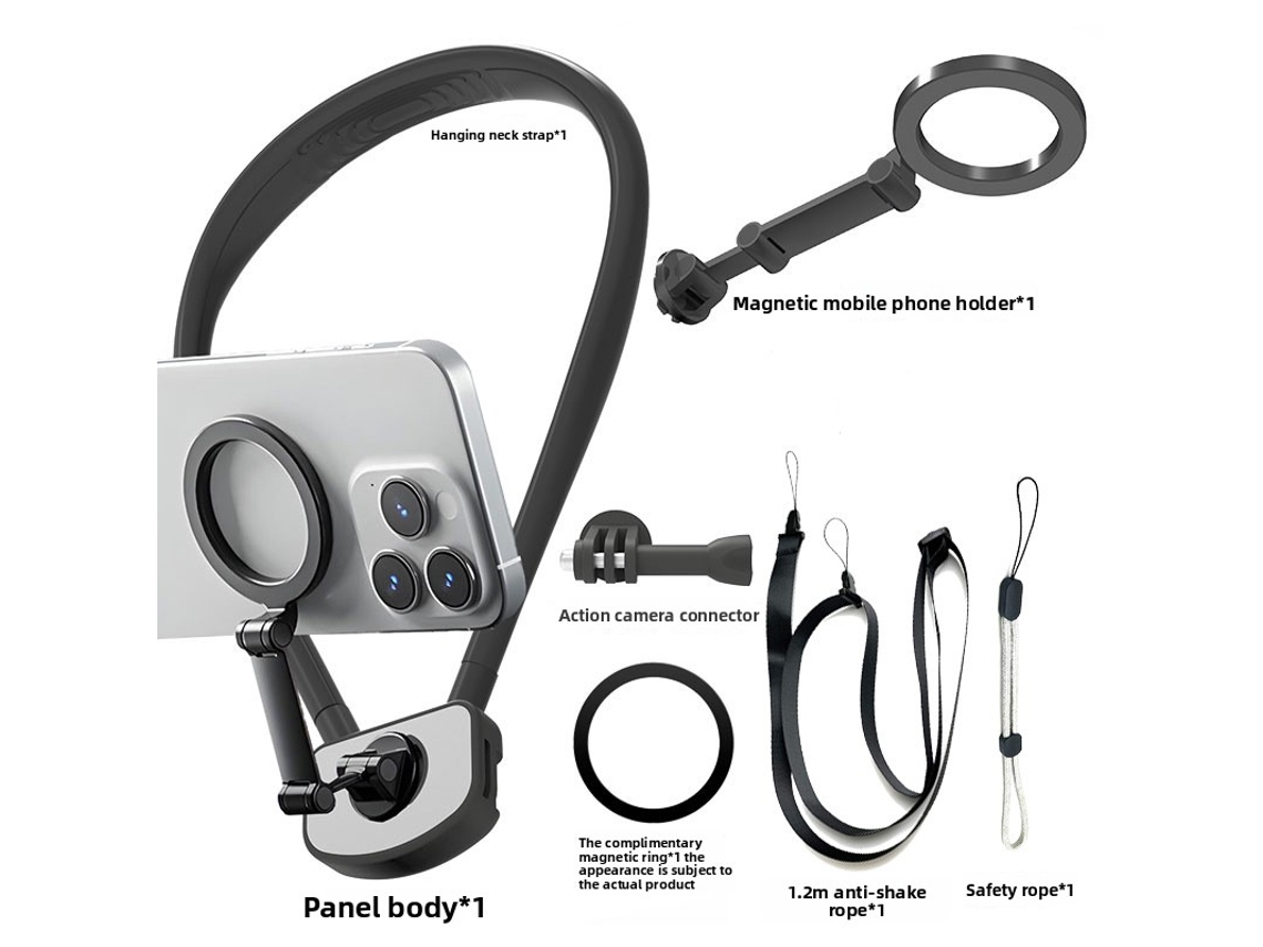 Soporte magnético de cuello para teléfono móvil, compatible con iPhone/Samsung/Huawei/Xiaomi, para grabación y transmisión en vivo - Negro Digitallab
