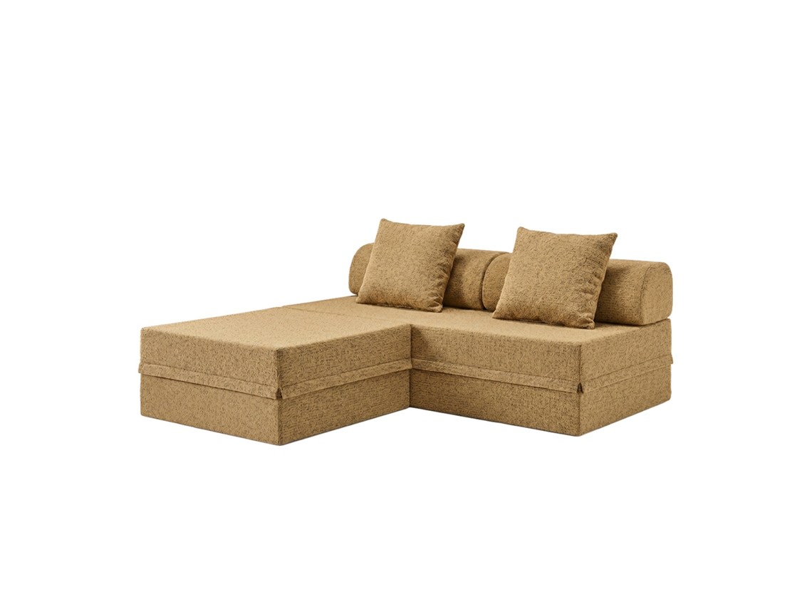 Sofá Modular 3 Lugares + Puff Convertible Tweed Mostarda