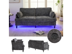 Sofá 2 Plazas - Chenille, Patas De Madera, Led, Usb Y Almacenamiento - Gris