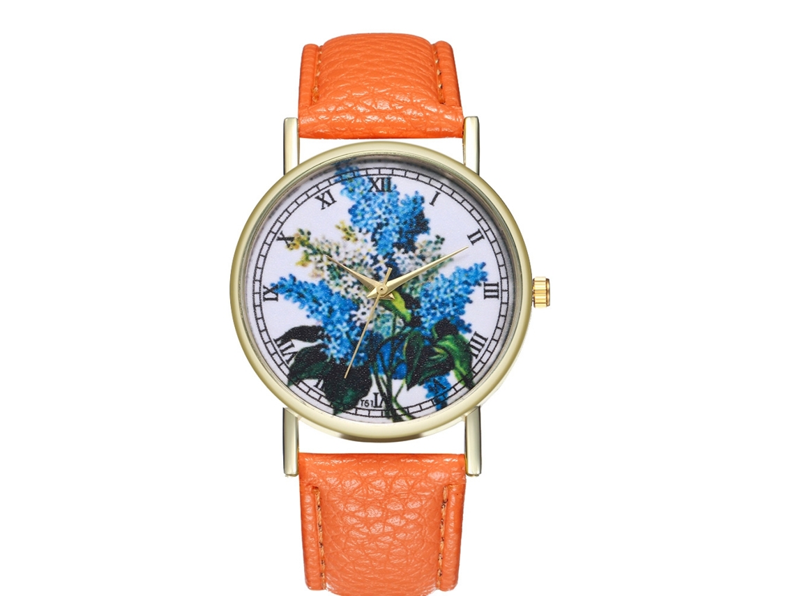 Reloj De Cuero Retro Estilo Moda Cuarzo Para Niños Hombres Mujeres Naranja T51-a