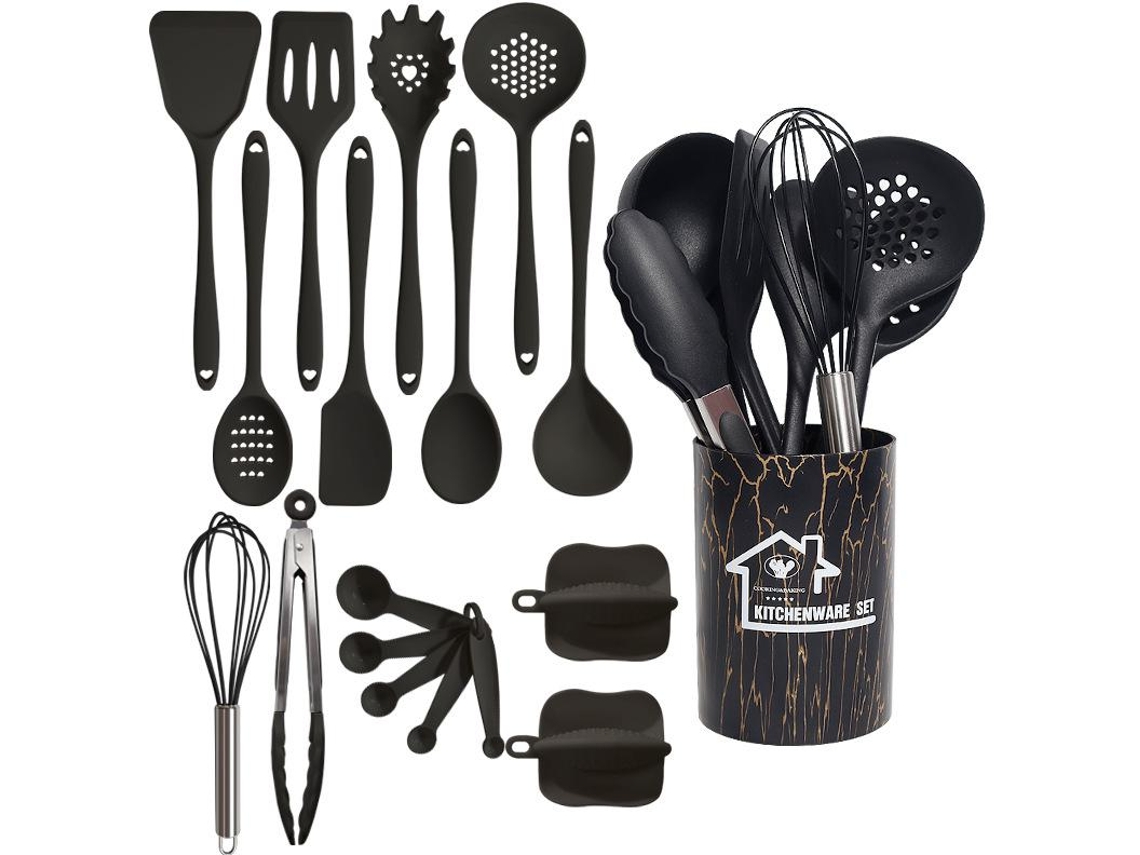 18 Piezas De Utensilios De Cocina De Silicona Antiadherentes Resistentes Al Calor Negro Gertiz