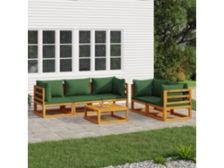 Conjunto de jardín de madera de 6 piezas con cojines verdes de DKD Home Decor