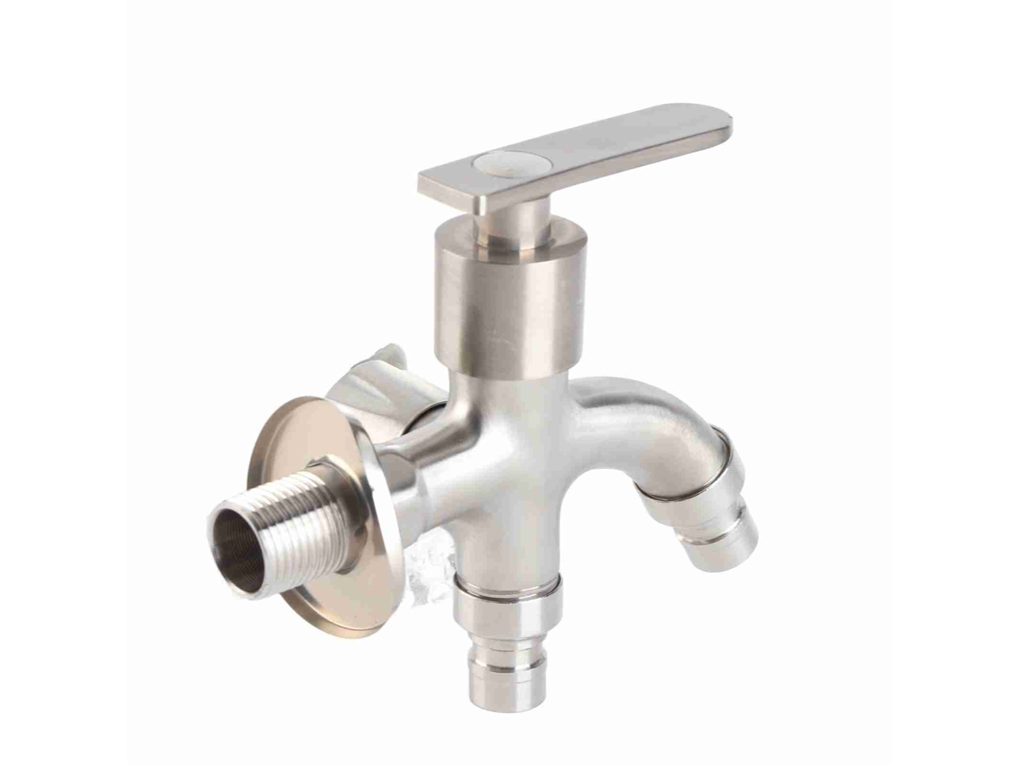 Grifo De Agua De Acero Inoxidable, Rosca G1/2, Dos Salidas, Para Jardín, Lavadora Y Cocina.
