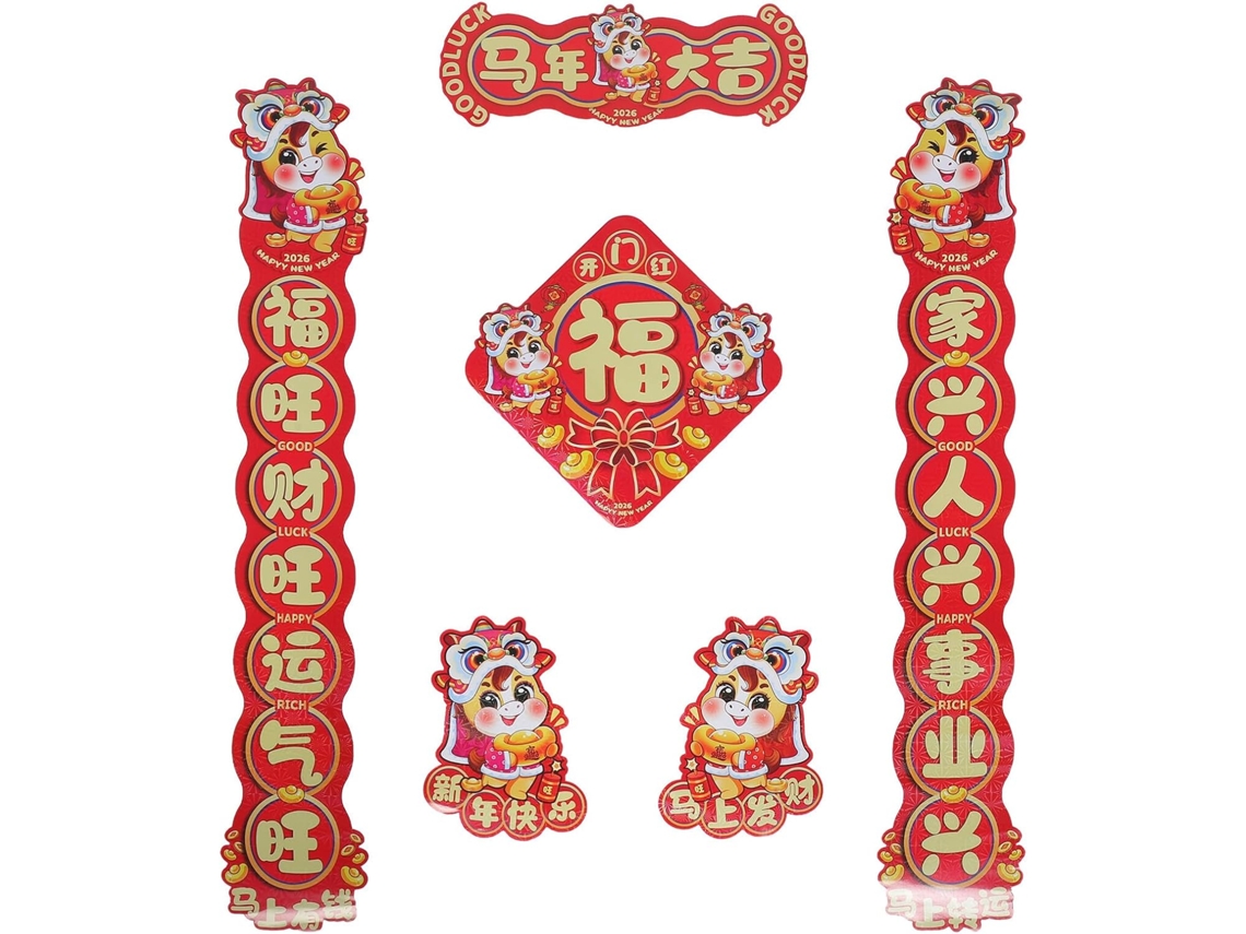 Decoraciones chinas 2026, coplas tradicionales, pegatinas de caballos, amuletos, ventanas, puertas, Año del Festival de Primavera GOKOCO