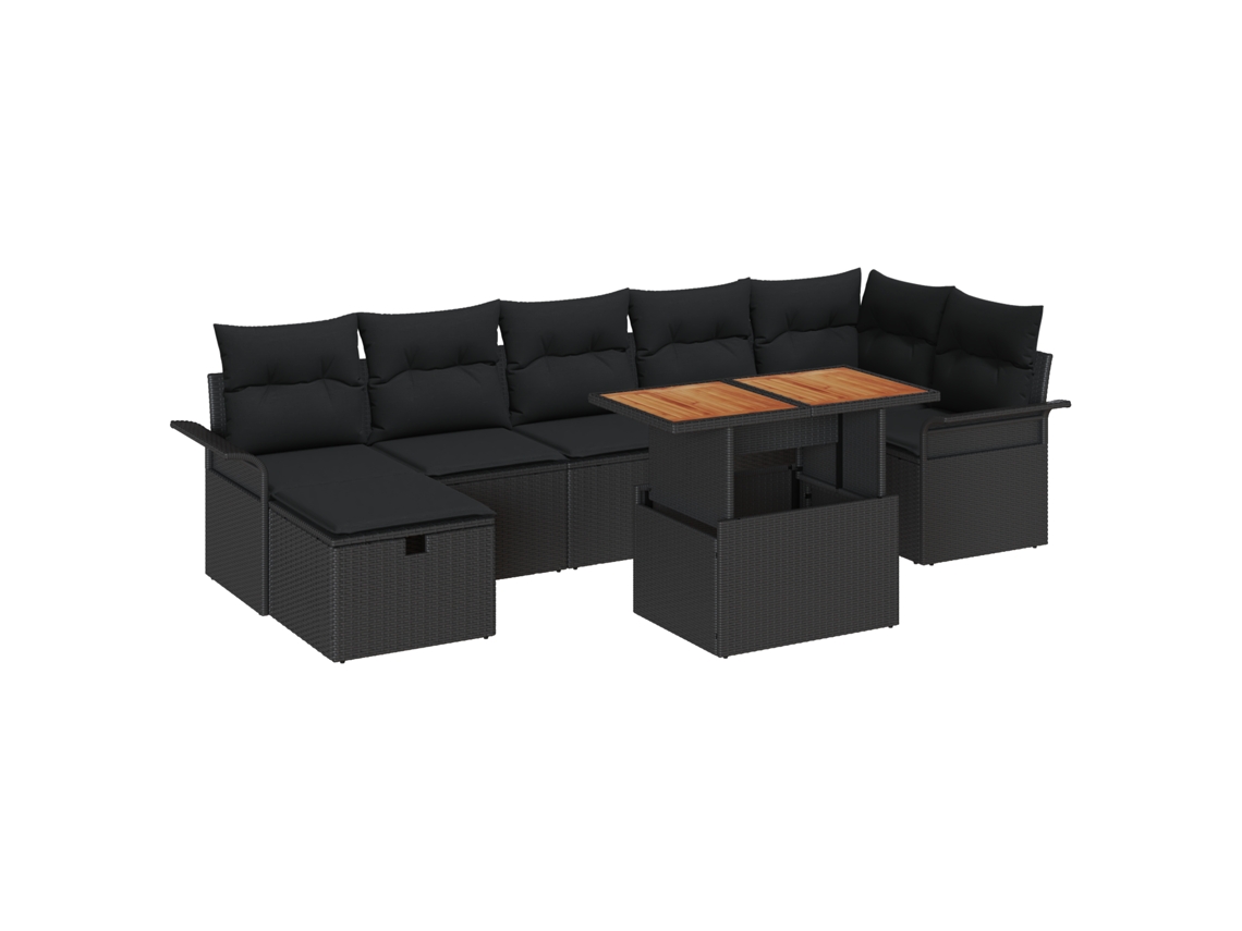Conjunto 8 De Sofás De Jardín Con Cojines Vidaxl Ratán Poliéster Negro