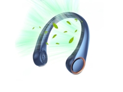 Ventilador de cuello portátil sin aspas, manos libres, batería recargable USB de 4000 mAh, 3 velocidades, azul USHION