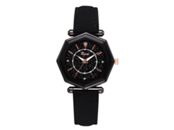 Reloj De Pulsera De Cuarzo Para Mujer Con Esfera Geométrica Y Diamantes De Imitación, Correa De Piel Sintética Negra.