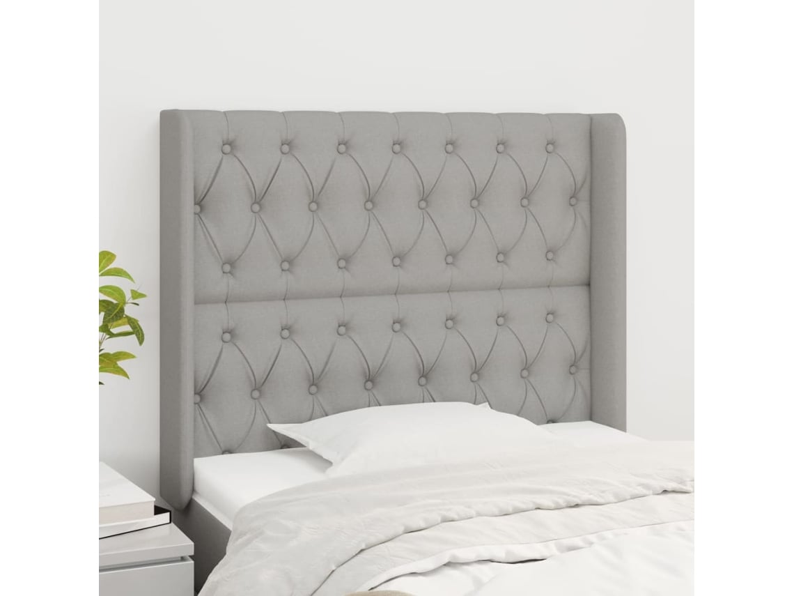 Cabecero Con Orejas De Tela Gris Claro 103x16x118/128 Cm