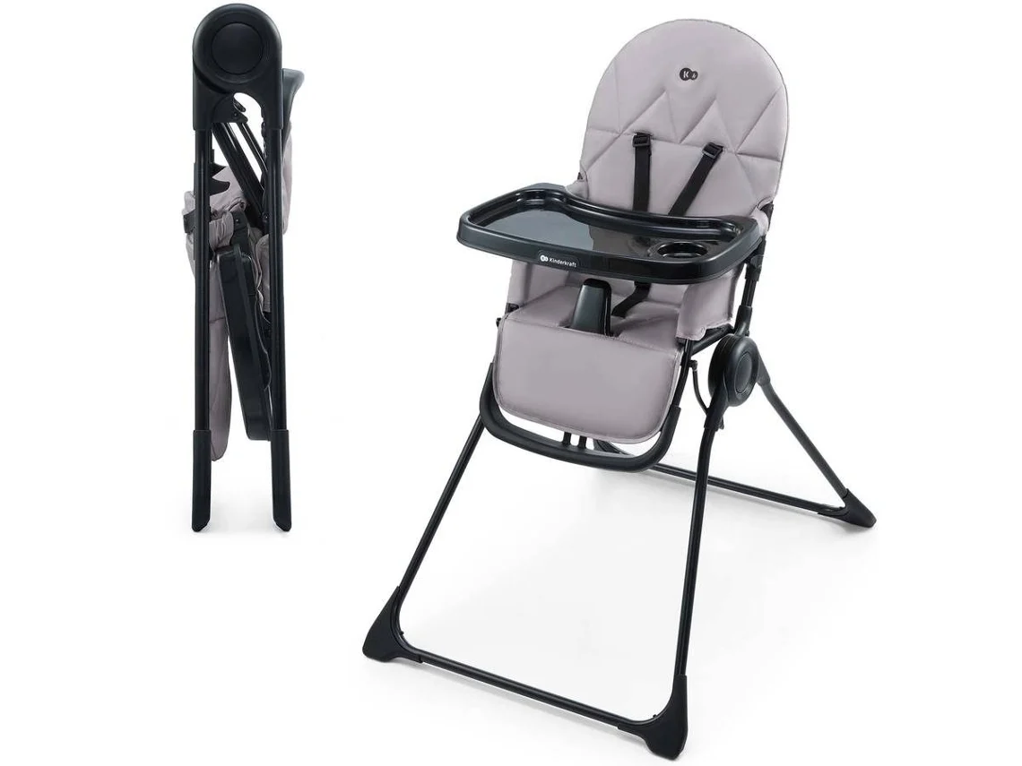 Trona Kinderkraft BINCI plegable y compacta con bandeja regulable y arnés de 5 puntos Gris