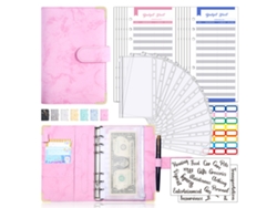 Cuaderno Siurn A6 de hojas sueltas en piel sintética, color rosa, con sobres para presupuestos de efectivo