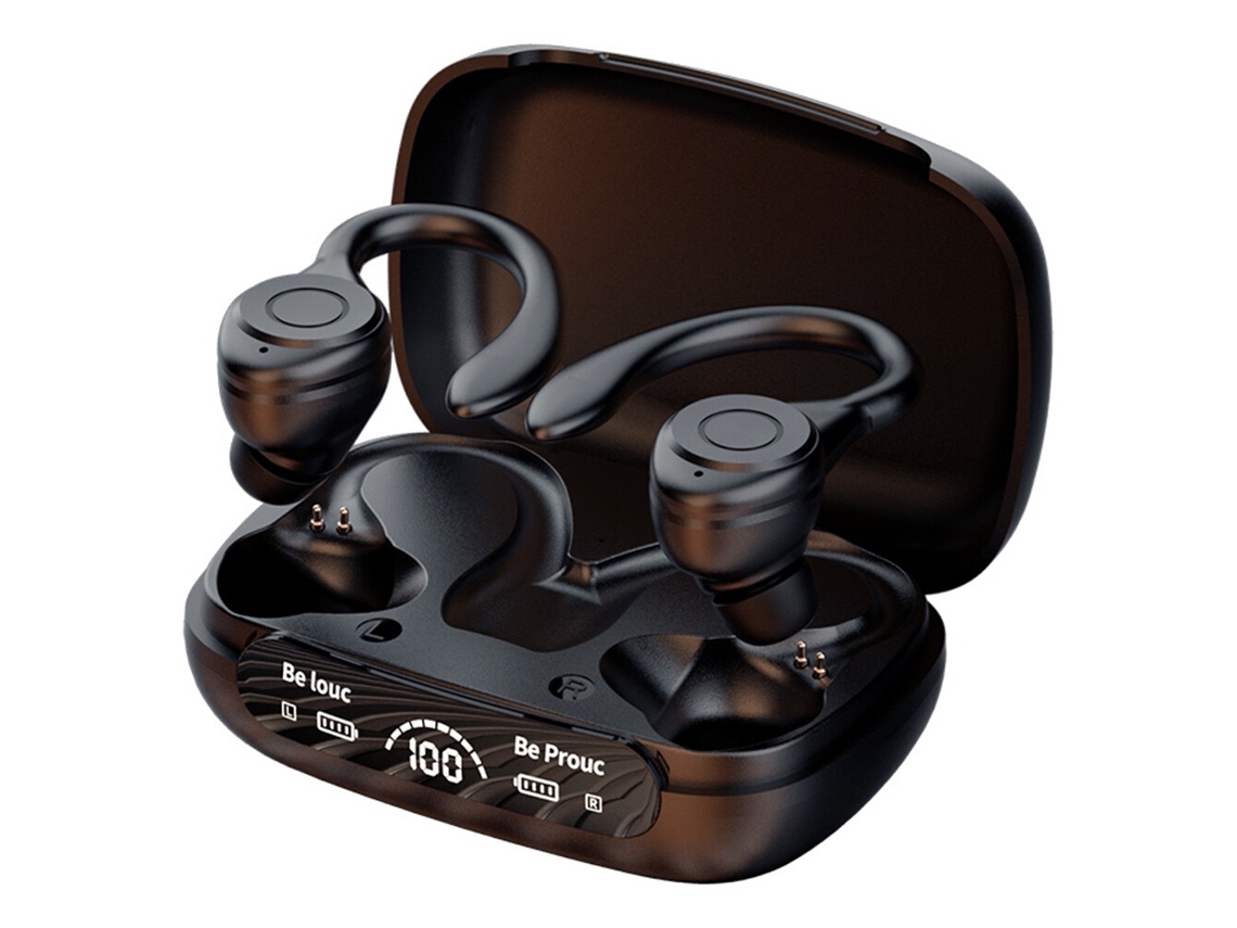 Auriculares Deportivos Bluetooth 5.3 Con Ganchos, Tws Inalámbricos, Pantalla Led De Energía Y Control Táctil (negro)