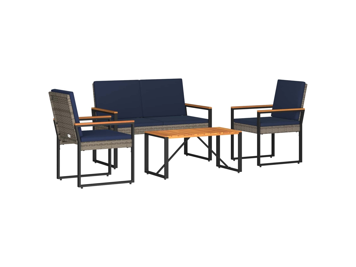 Maison Exclusive - Juego De Muebles De Exterior Con Cojín 4 Pcs Gris Y Azul Marino