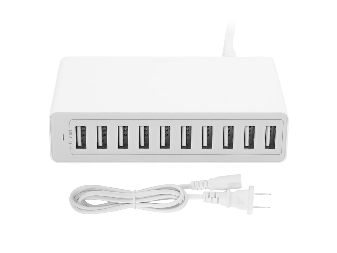 Cargador Usb De 10 Puertos Inteligente 50w 10a Dispositivo De Escritorio De Carga Rápida Blanco Enchufe Estadounidense