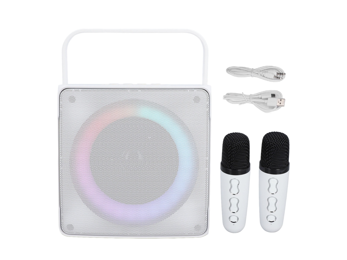Rebe-máquina De Karaokê Portátil Com Microfones Duplos Alto-falante Reprodução Cartão Usb Para Casa Mini Alto-falante Karaokê Branco