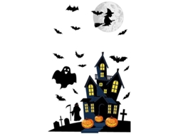 Decoración De Vidrio Para Halloween Con Calabazas Brujas Fantasmas Y Murciélagos