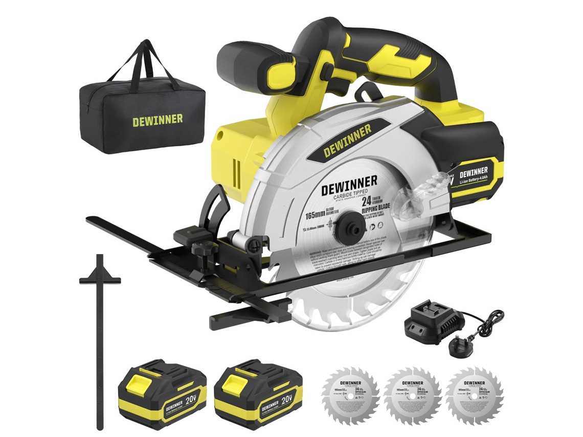 Sierra Circular Inalámbrica, Sierra Circular Para Madera De 4000 Rpm, 2 Baterías De 4,0 Ah, Profundidad De Corte Máxima: 54 Mm-38 Mm, 3 Hojas + Bolsa