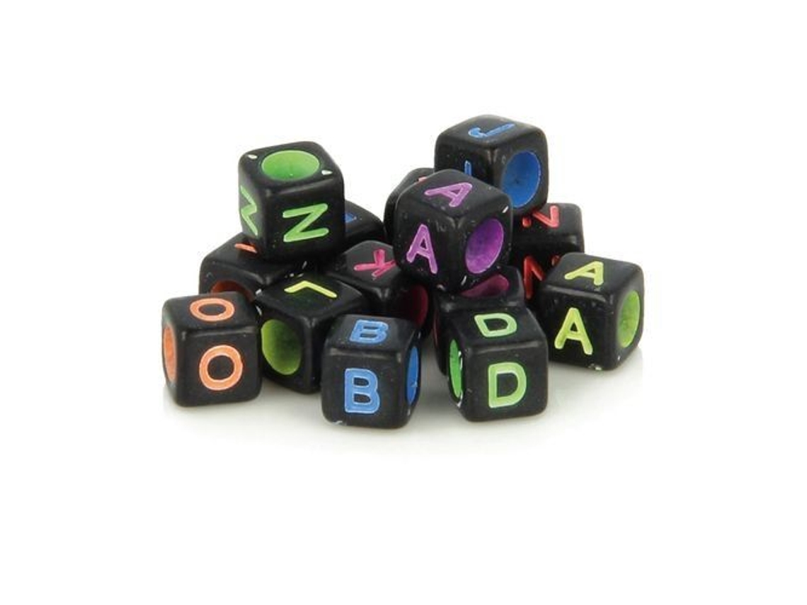 300 Cuentas Cuadradas Alfabeto 6 Mm De Negro Y Neón Artemio