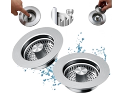 Colador de desagüe para fregadero de cocina de acero inoxidable 304, 3 en 1, filtro antiolores, drenaje rápido, paquete de 2
