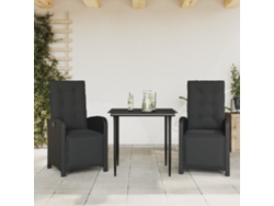 Conjunto de bistró de 3 piezas con cojines en mimbre sintético negro de Dkd Home Decor