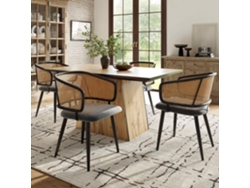 Conjunto de 4 sillas con respaldo de ratán y cojín de asiento de terciopelo y patas de metal gris Mobrio