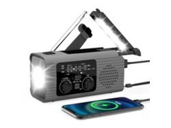 Radio solar portátil de emergencia con manivela, multifunción, 2000 mAh, linterna, ABS gris Tommy01