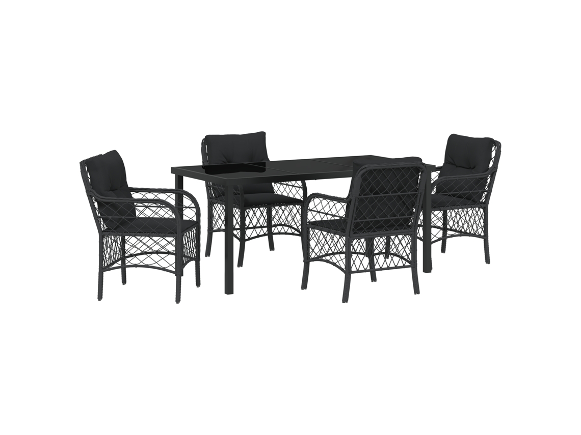 Conjunto de comedor de jardín VidaXL de 5 piezas con cojines de ratán sintético negro