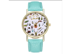 Reloj De Cuarzo Unisex Con Patrón De Insectos Moda Casual (verde Menta)