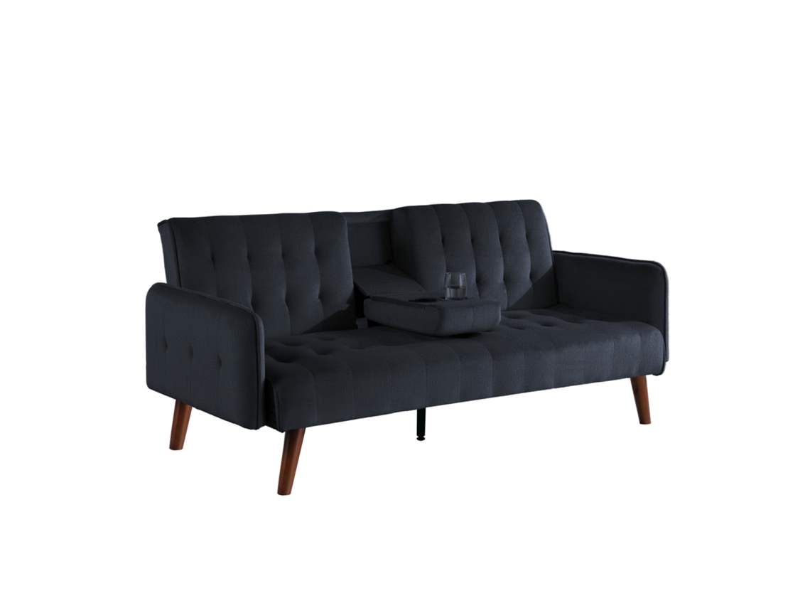 Sofá convertible Inverness de 3 plazas con estante central plegable, diseño en U, color negro
