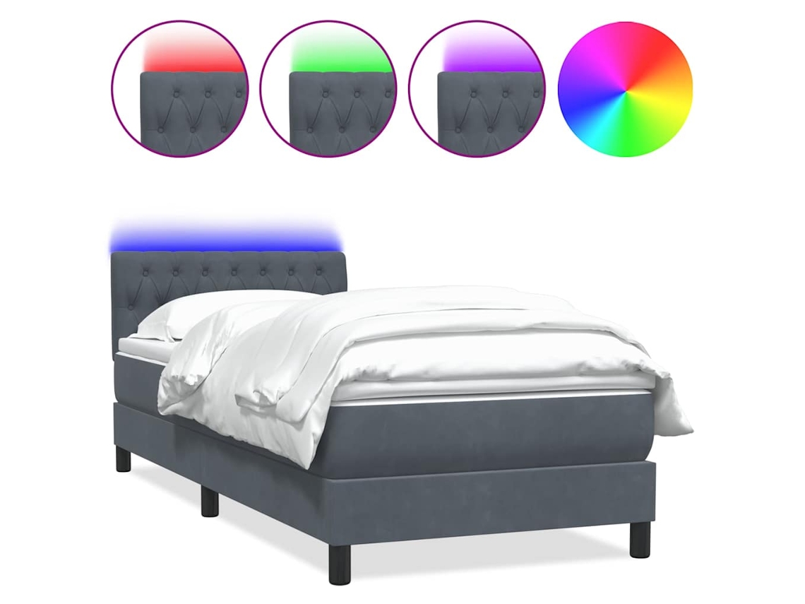 Maison Exclusive - Cama Box Spring Con Colchón Y Led Terciopelo Gris Oscuro 80x220 Cm