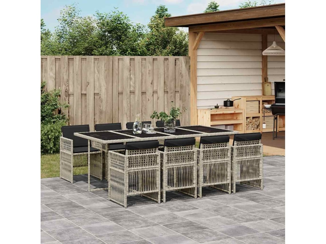 Juego de comedor de jardín de 9 piezas DKD Home Decor con cojines gris claro