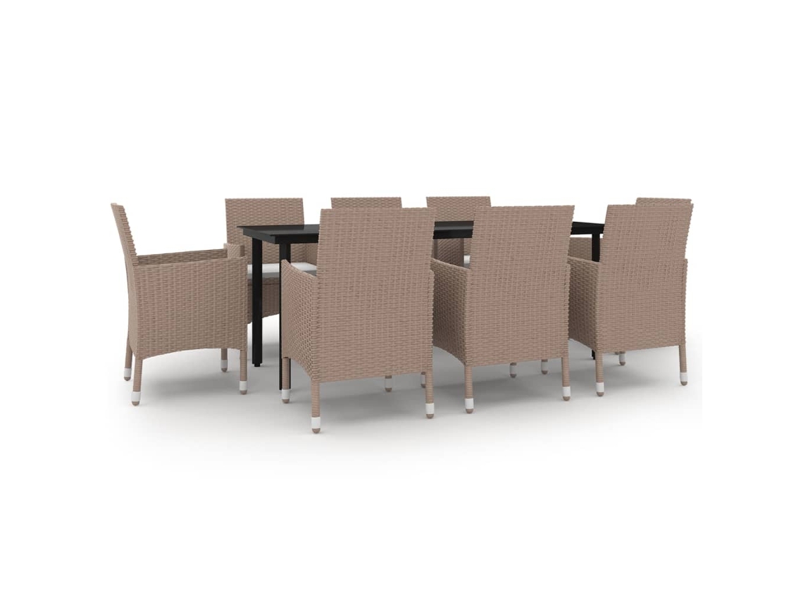 Maison Exclusive - Juego de comedor de jardín de 9 piezas con cojines de mimbre y base de cristal
