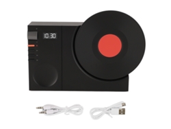 Altavoz Bluetooth Retro Con Reloj De Mesa Giratorio Y Reproductor De Vinilo Negro.