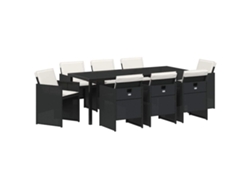 Juego de comedor de 9 piezas de mimbre negro con cojines. EXCLUSIVO DE MAISON.