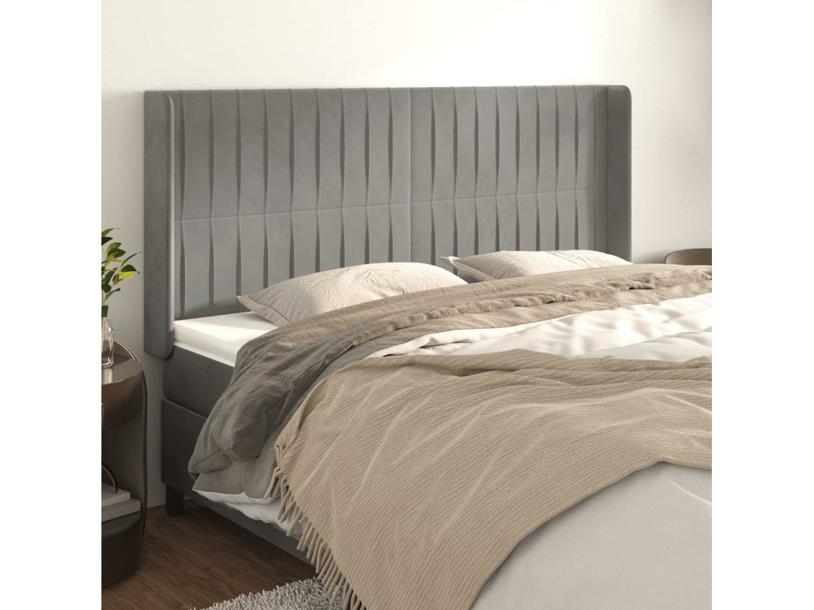 Cabecero Con Orejas De Terciopelo Gris Claro 163x16x118/128 Cm