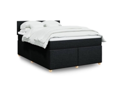 Cama Box Spring Con Colchón Tela Negro 140x190 Cm