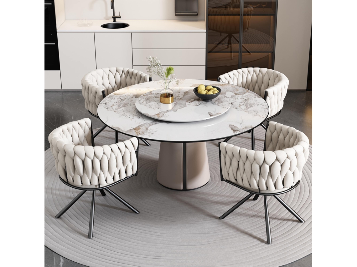 Juego de 4 sillas giratorias de terciopelo con brazos y patas de metal beige