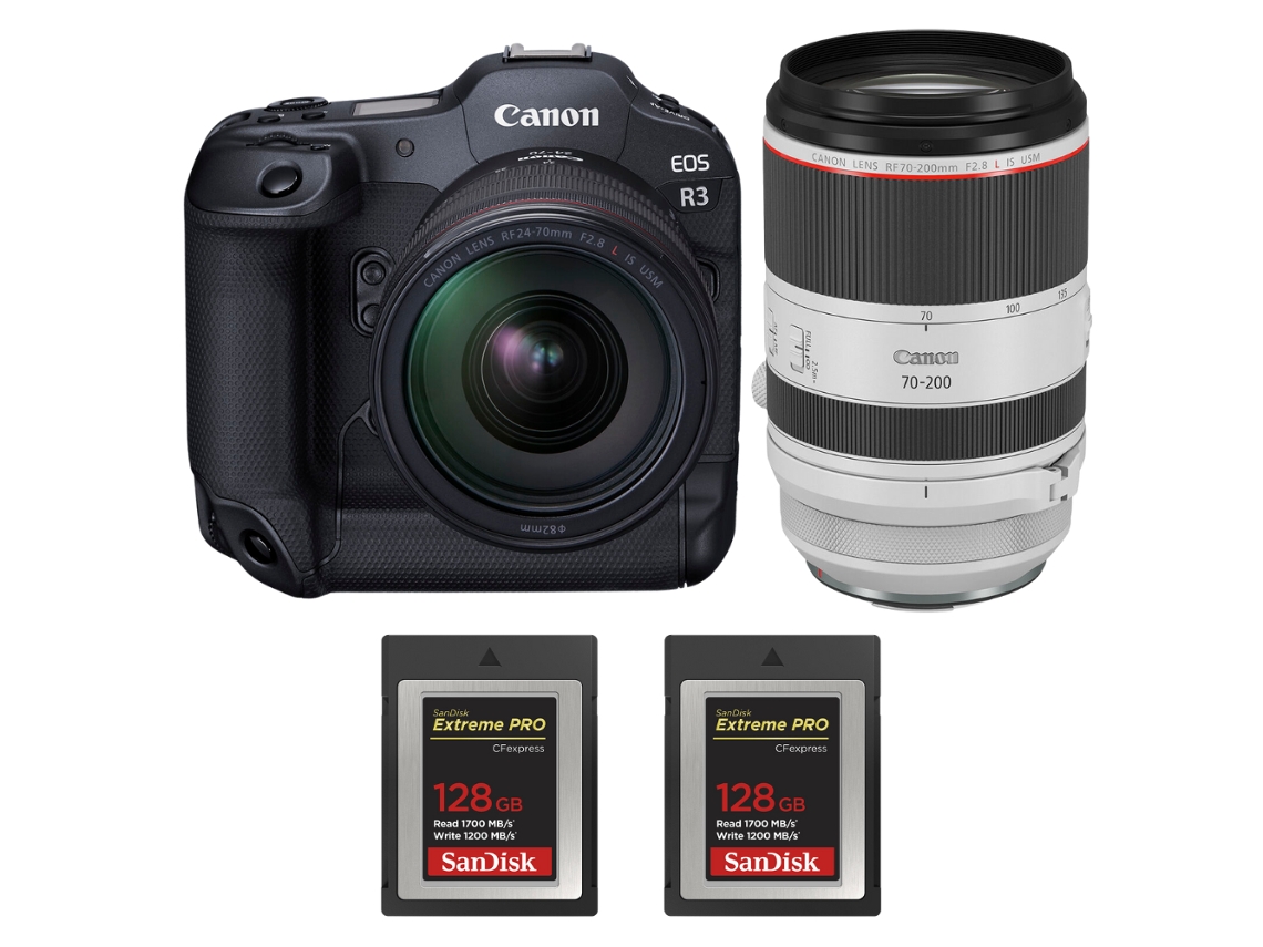 Canon Eos R3 + Rf 24-70mm F/2.8 L Is Usm + Rf 70-200mm F/2.8 L Is Usm + 2 Sandisk 128gb Extreme Pro Cfexpress Type B + Ebook Pricedirect