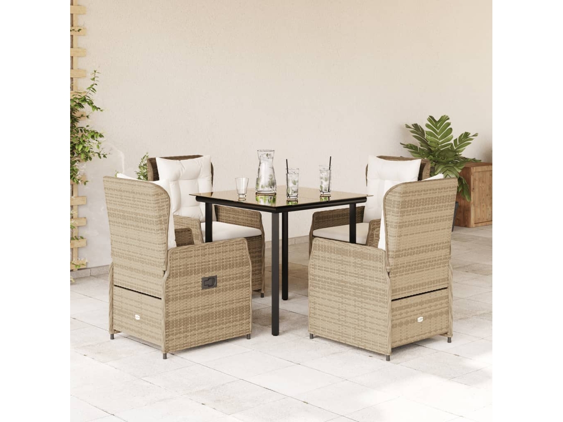 Juego de comedor de jardín de 5 piezas con cojines de mimbre beige de DKD Home Decor